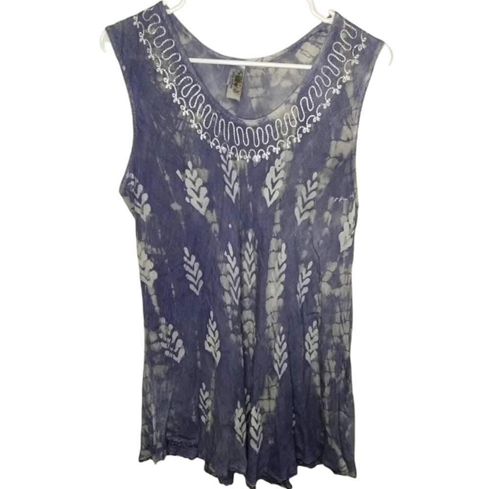 India Boutique Flowy Blue and White Tank